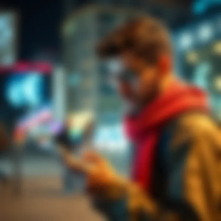 Traveler using currency conversion app