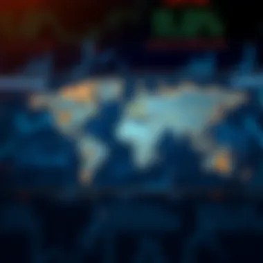 Global Currency Dynamics A world map showing currency symbols and global markets