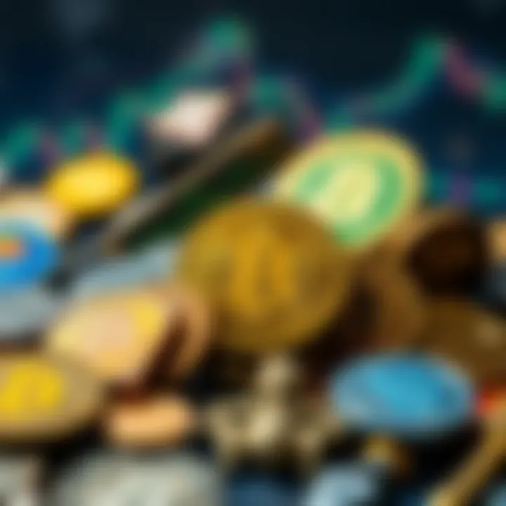 Diverse cryptocurrencies represented with symbols