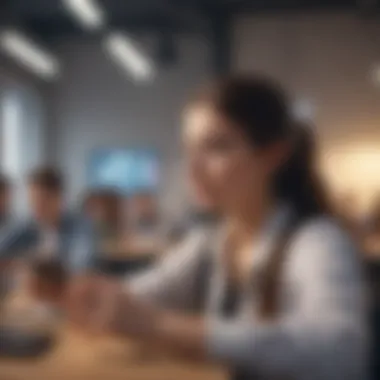 Students Engaging with Blockchain Technology A student engaging with blockchain technology in a classroom setting