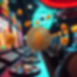 Cryptocurrency symbols integrated into a digital casino environment