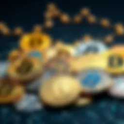 Diverse cryptocurrencies depicted as coins