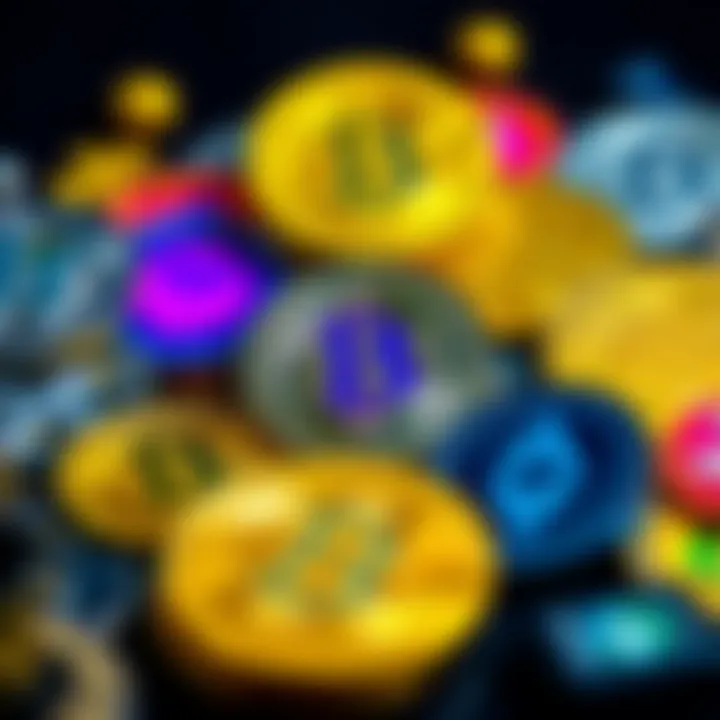 Diverse Cryptocurrency Options A digital representation of various cryptocurrencies in vibrant colors